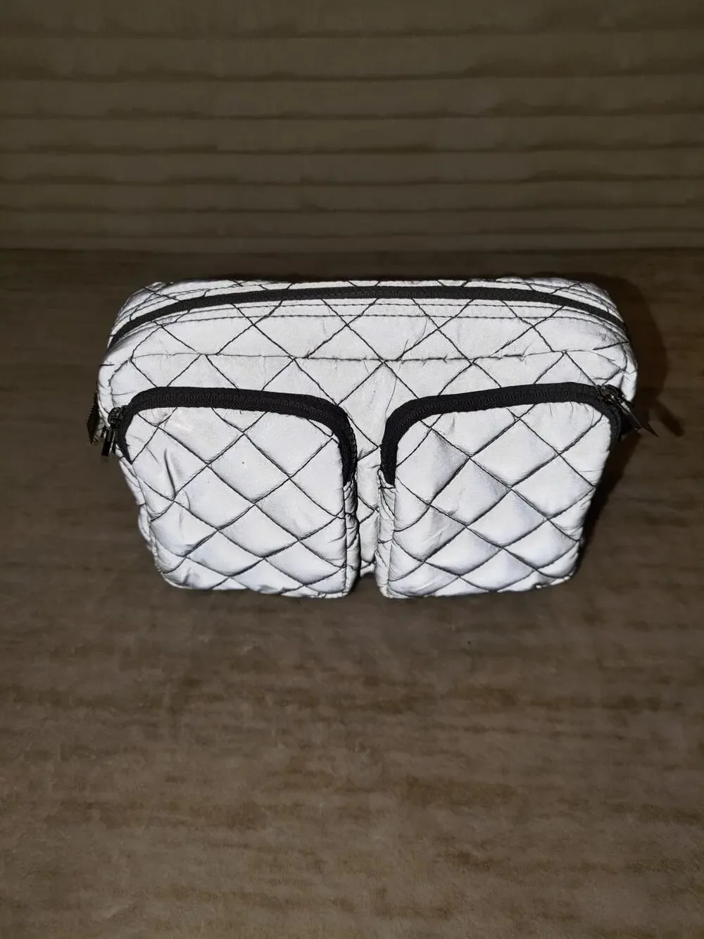 MZ Wallace Savoy Cosmetic Bag Reflective Silver Pre-Owned SEE PHOTOS